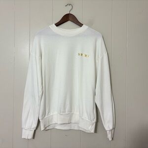 SPRWMN Tiny Logo White Crewneck Sweatshirt XS Gold Logo Minimalist Luxury Cotton
